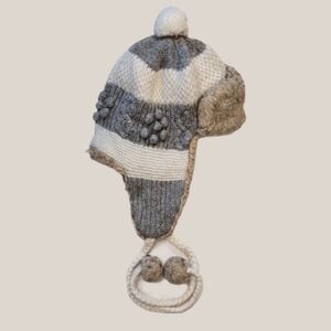 American Eagle Striped Trapper Hat Faux Fur Trim Winter Wool Knit Womens O/S